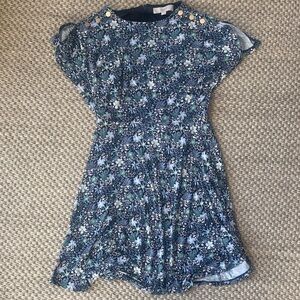 LOFT Navy Floral Fit-and-Flare Dress with Green and Light Blue Accents